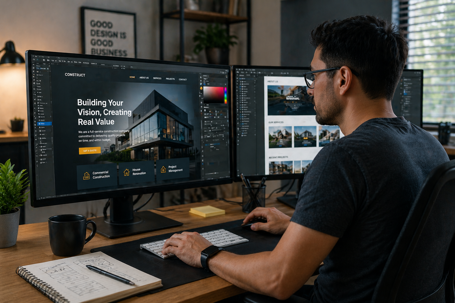 Focused web designer at work